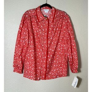 Vintage NWT Lady Manhattan Red Button Down Polyester Blouse Abstract 18 USA
